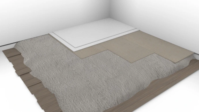 panneau isolation acoustique sol sur granulat de ragréage